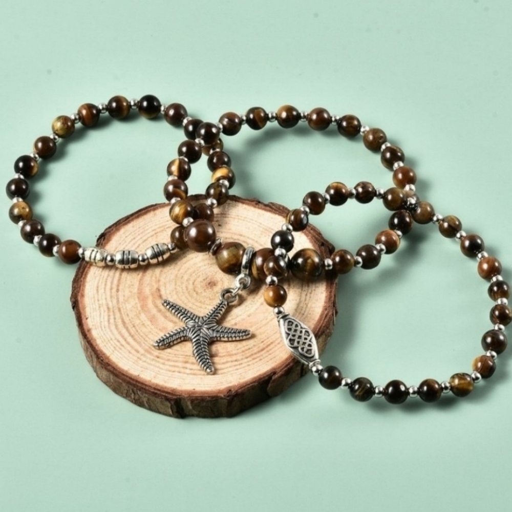 NWT South African Yellow Tiger's Eye Bracelets with Starfish